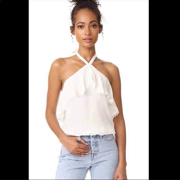 alice + olivia Monet Ruffled Halter Top in Black or White - Picture 5 of 10
